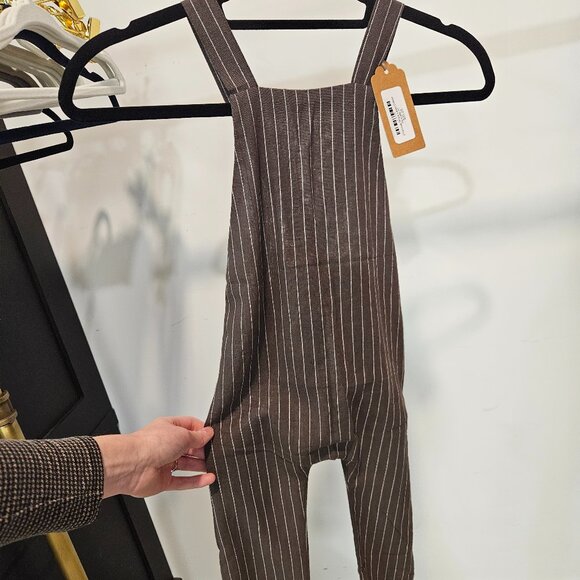 Mebie Baby Charcoal Stripe Linen Cotton Overalls 3T - Picture 1 of 4